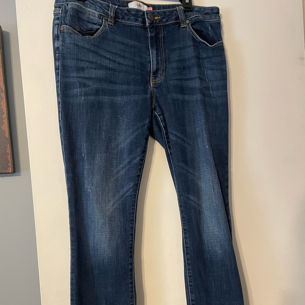 Cabi #3561 High Straight slightly Distressed jeans, size 14